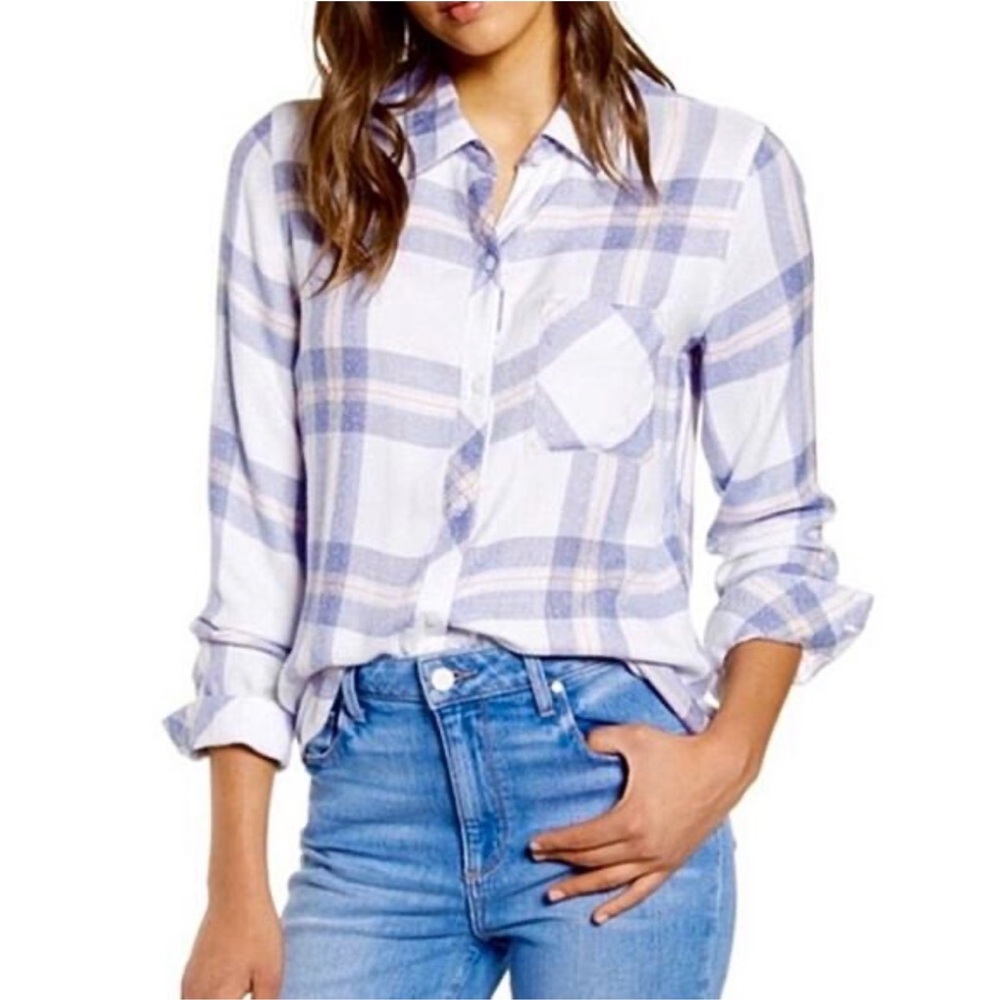 Rails Blue and Pink Plaid Button Down Shirt Size Large